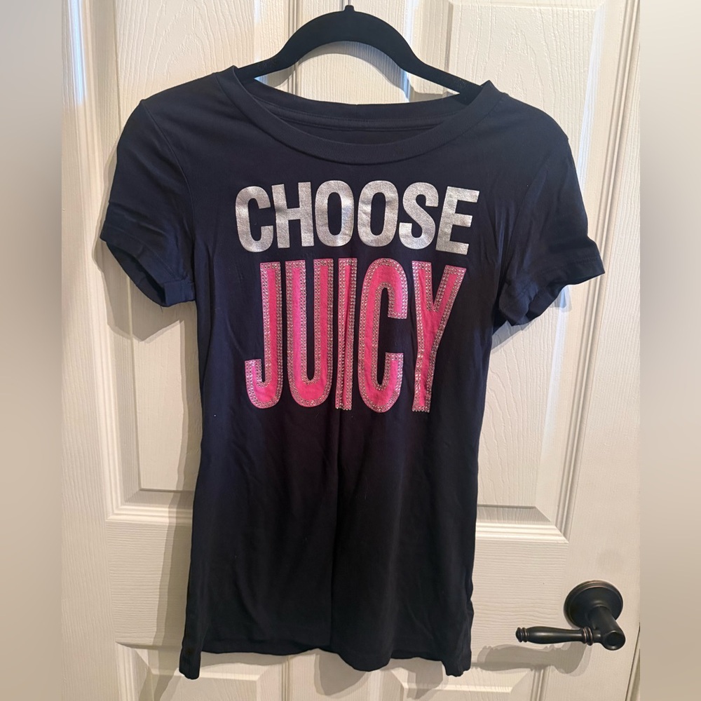 Juicy Couture Navy Tee with Vibrant Pink and White Text
